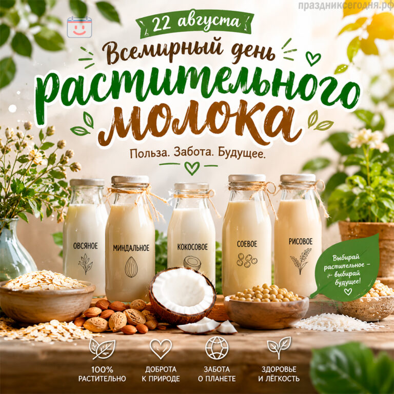 Открытка ко Всемирному дню растительного молока 22 августа