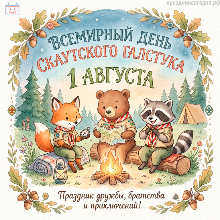 Открытка ко Всемирному дню скаутского галстука 1 августа
