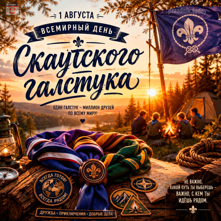 Открытка ко Всемирному дню скаутского галстука 1 августа