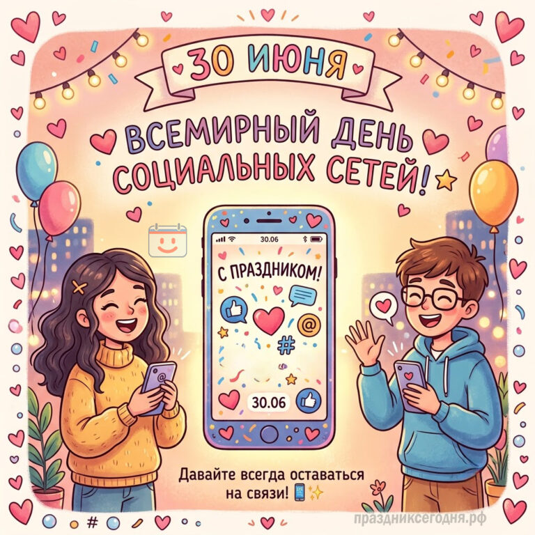 Открытка ко Всемирному дню социальных сетей 30 июня