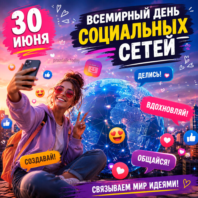Открытка ко Всемирному дню социальных сетей 30 июня