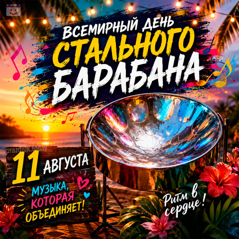 Открытка ко Всемирному дню стального барабана 11 августа