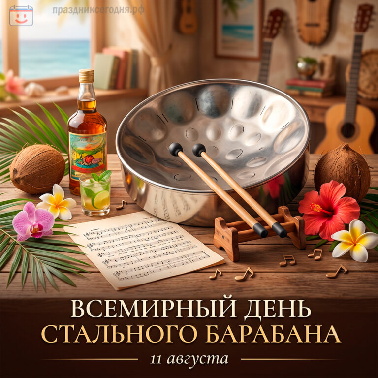 Открытка ко Всемирному дню стального барабана 11 августа