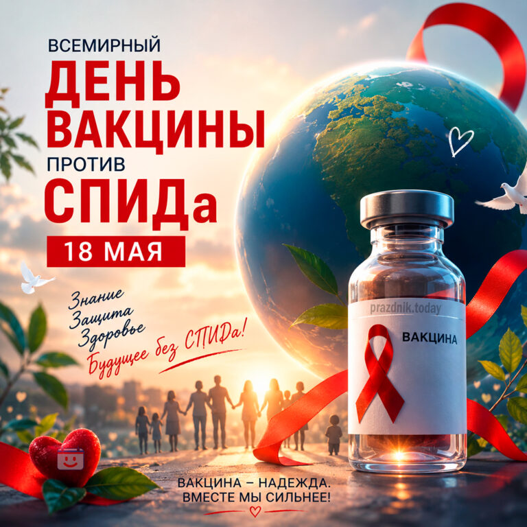 Открытка ко Всемирному дню вакцины против СПИДа 18 мая