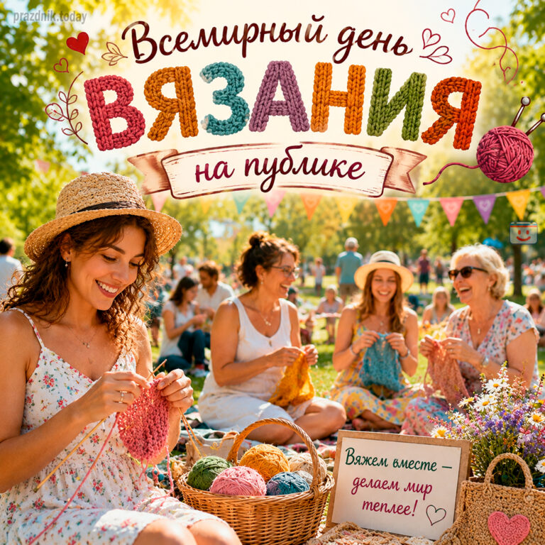 Открытка ко Всемирному дню вязания на публике