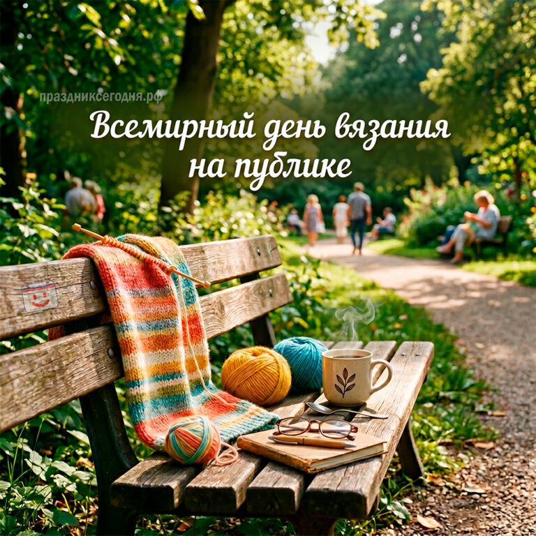 Открытка ко Всемирному дню вязания на публике