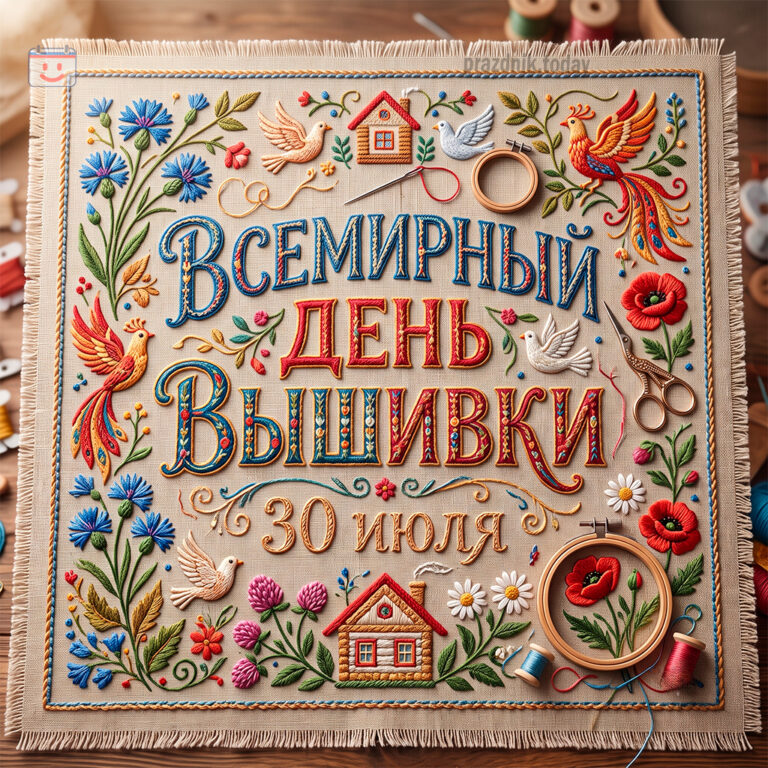 Открытка ко Всемирному дню вышивки 30 июля