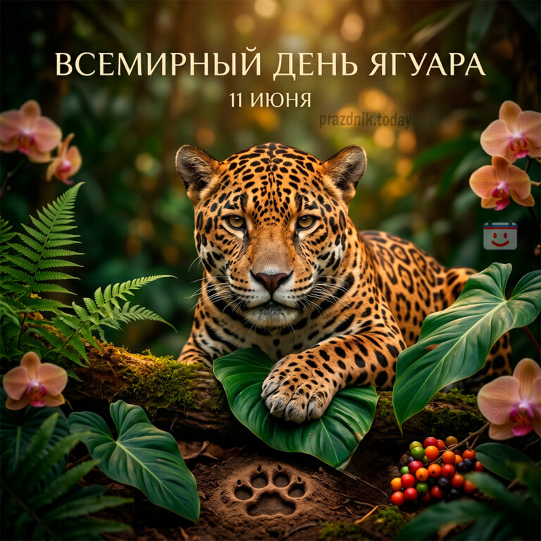 Открытка ко Всемирному дню ягуара 11 июня