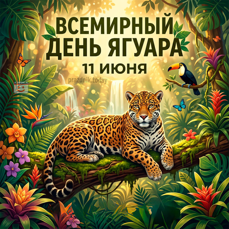 Открытка ко Всемирному дню ягуара 11 июня