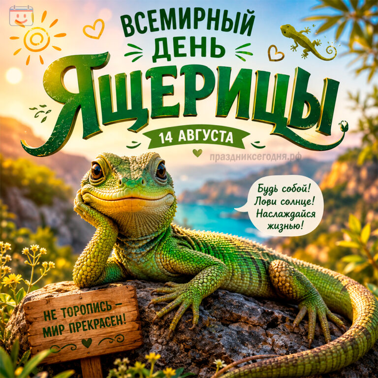 Открытка ко Всемирному дню ящерицы 14 августа