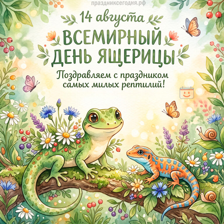 Открытка ко Всемирному дню ящерицы 14 августа