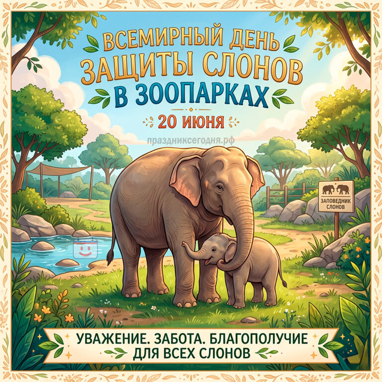 Открытка ко Всемирному дню защиты слонов в зоопарках 20 июня
