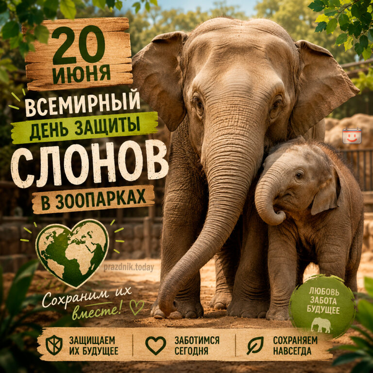 Открытка ко Всемирному дню защиты слонов в зоопарках 20 июня