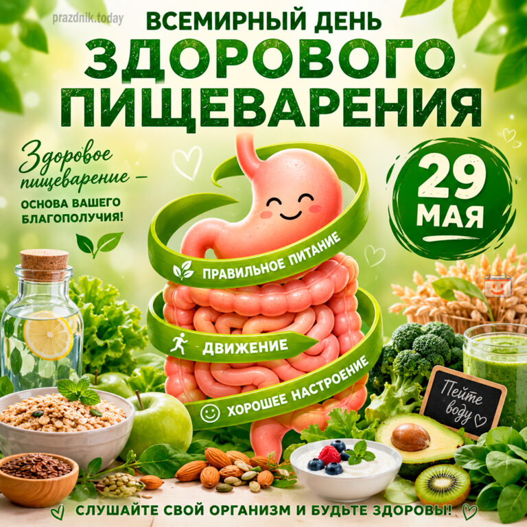 Открытка ко Всемирному дню здорового пищеварения 29 мая
