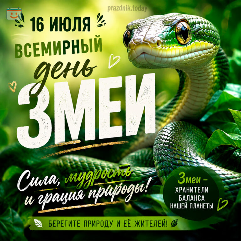 Открытка ко Всемирному дню змеи 16 июля