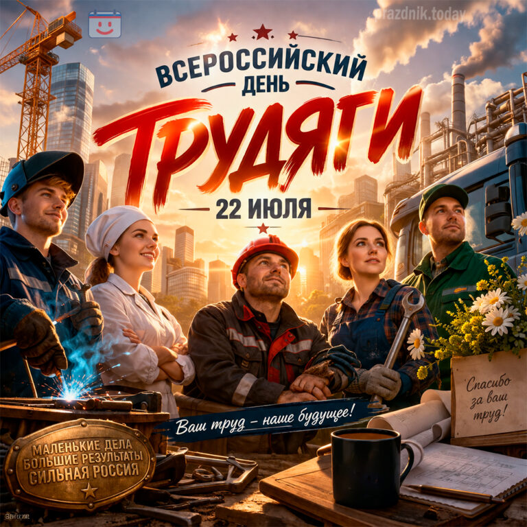 Открытка ко Всероссийскому дню трудяги 22 июля